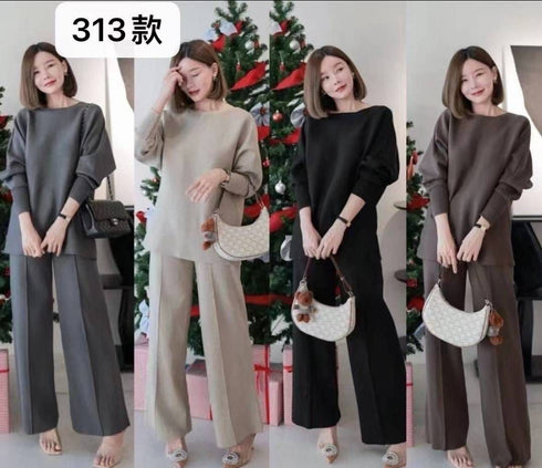 Women Knitted Batwing Pullover With Long Straight Cut  Pant